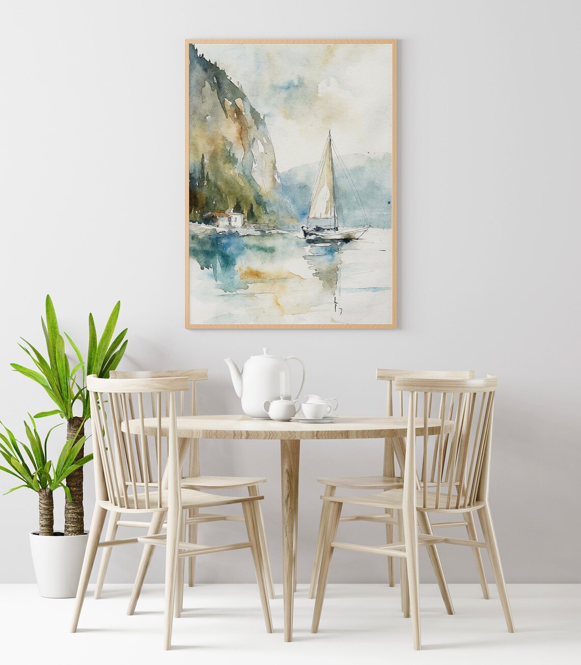 Capri Sailboat Watercolor Art Print, Italian Coast - Image 3