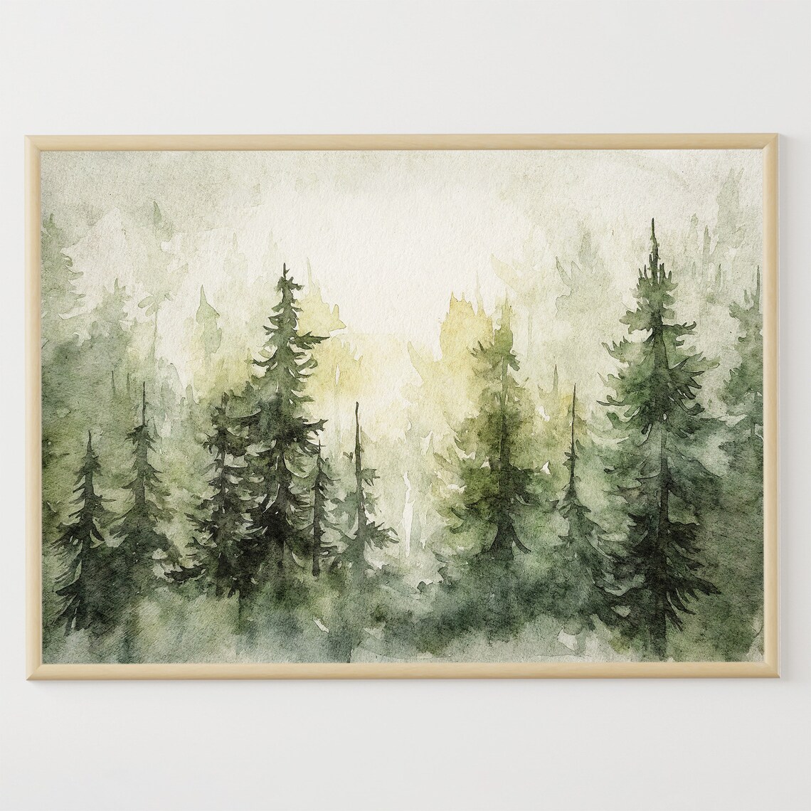 Pine Forest Watercolor Art Print, Rustic Evergreen