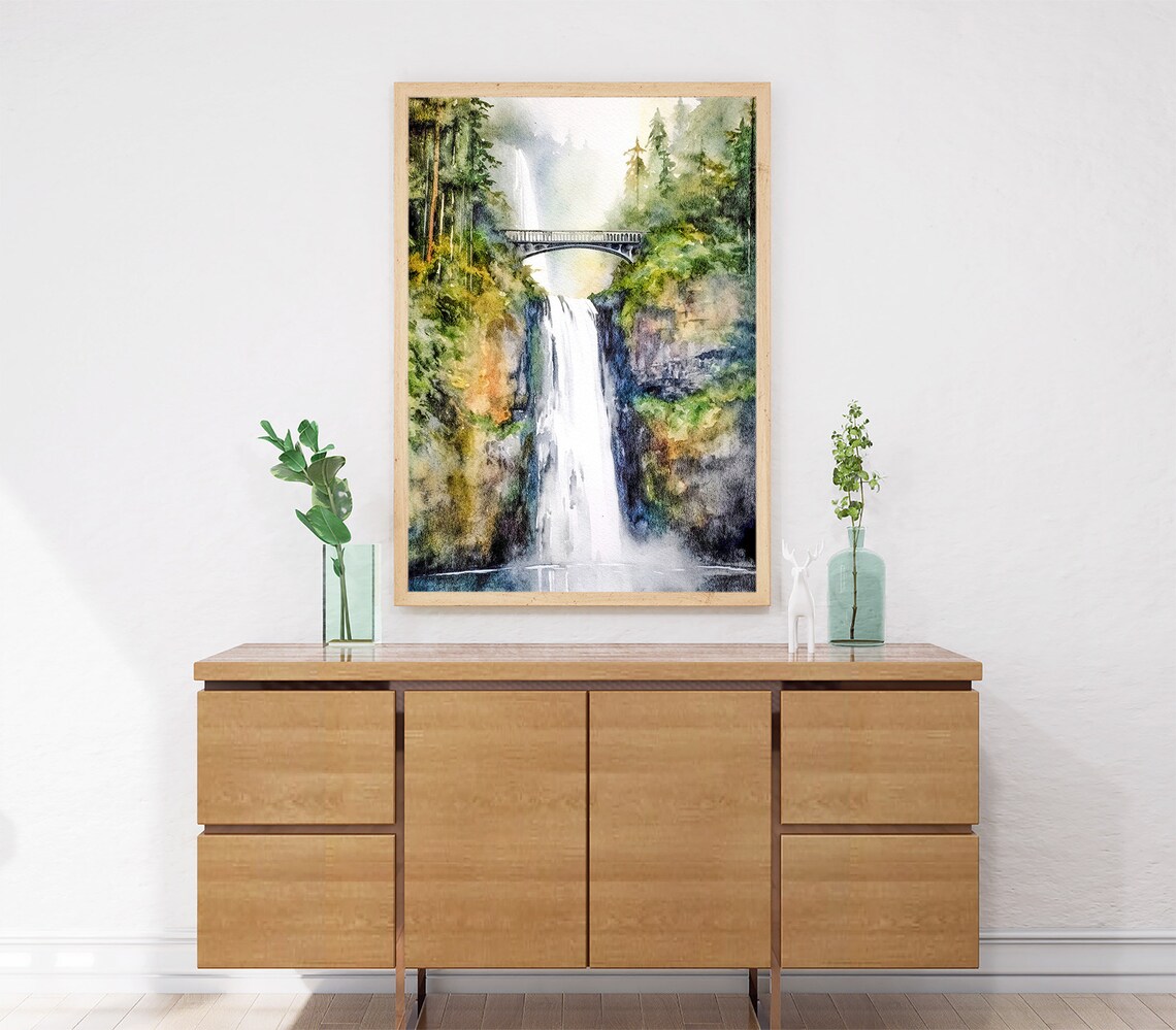 Multnomah Falls Watercolor Art Print, Oregon Landscape - Image 3
