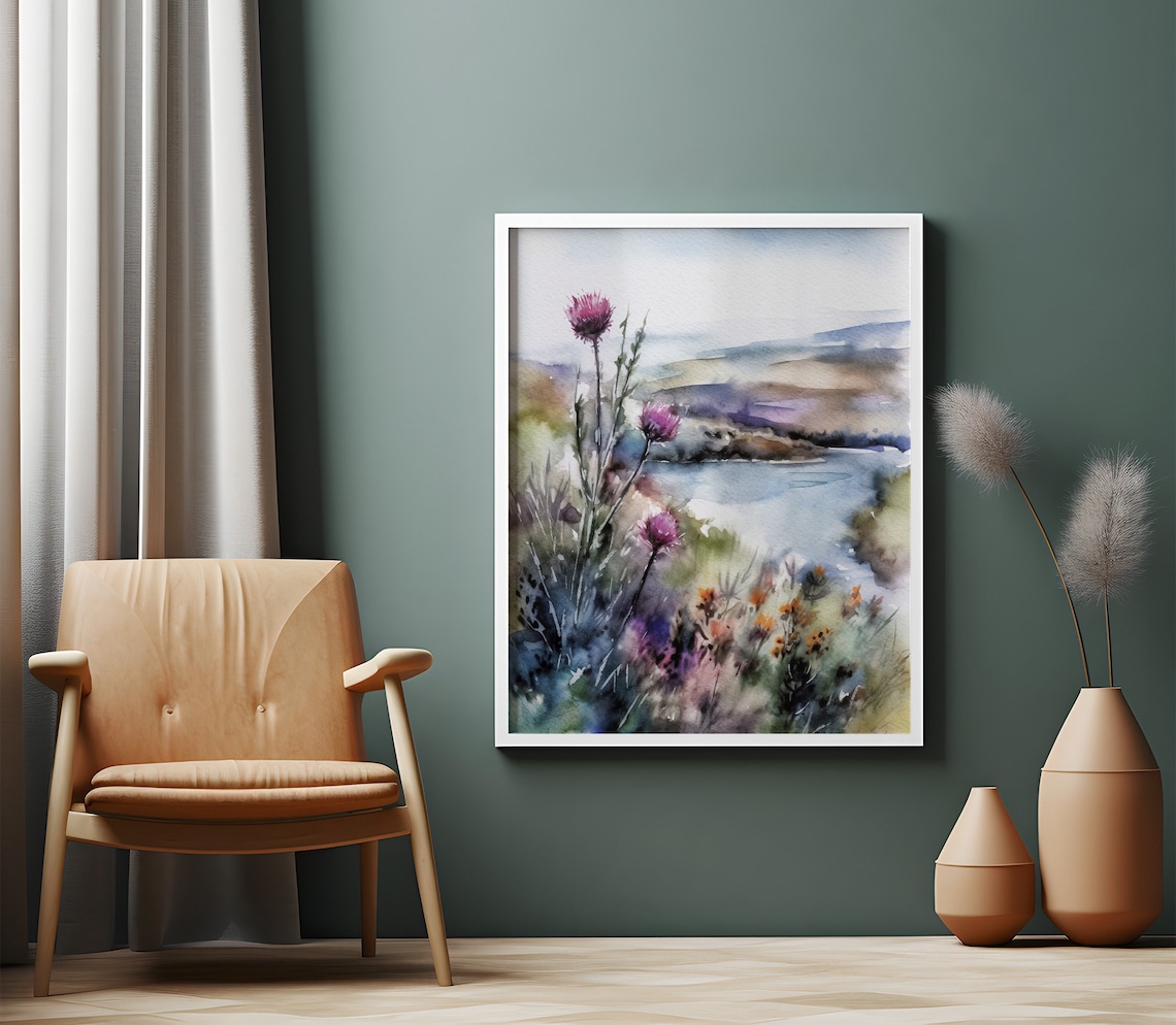 Thistle Watercolor Art Print, Scottish Landscape - Image 4