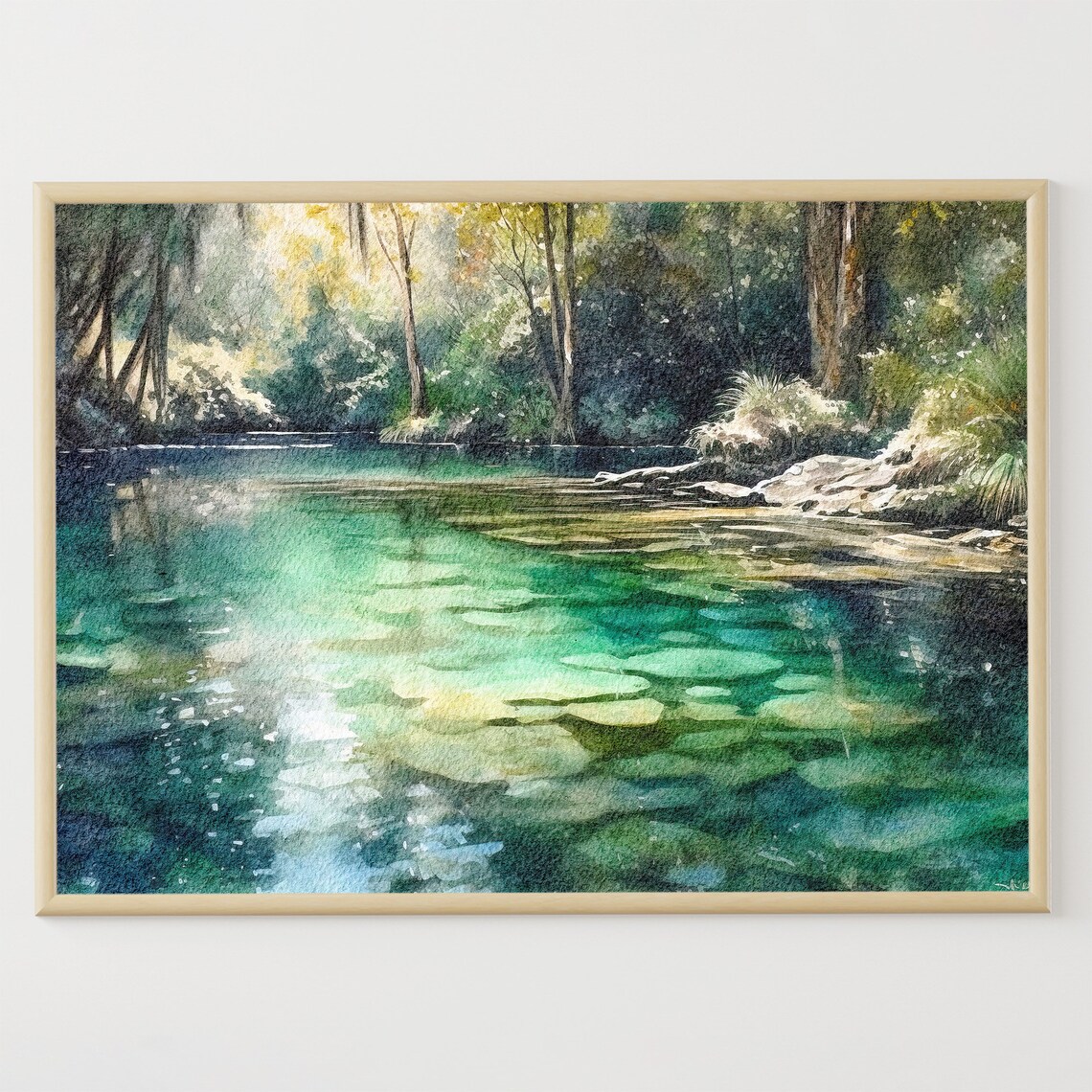 Crystal River, Florida Watercolor Landscape Art Print