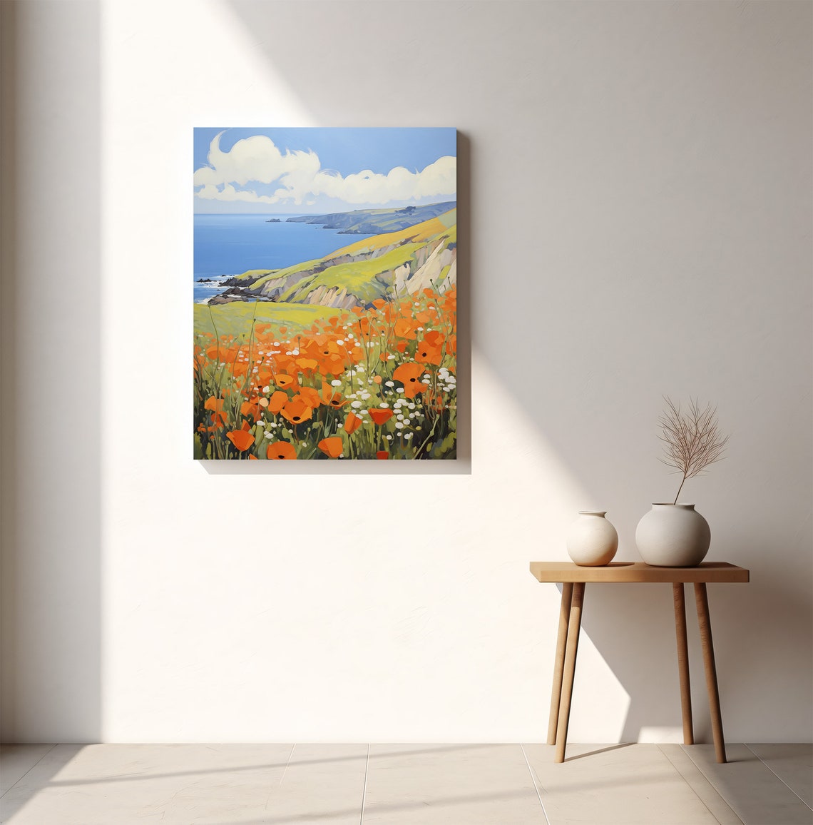 Big Sur California Orange Poppy Meadow Ocean Cliffs View Art Poster - Image 2