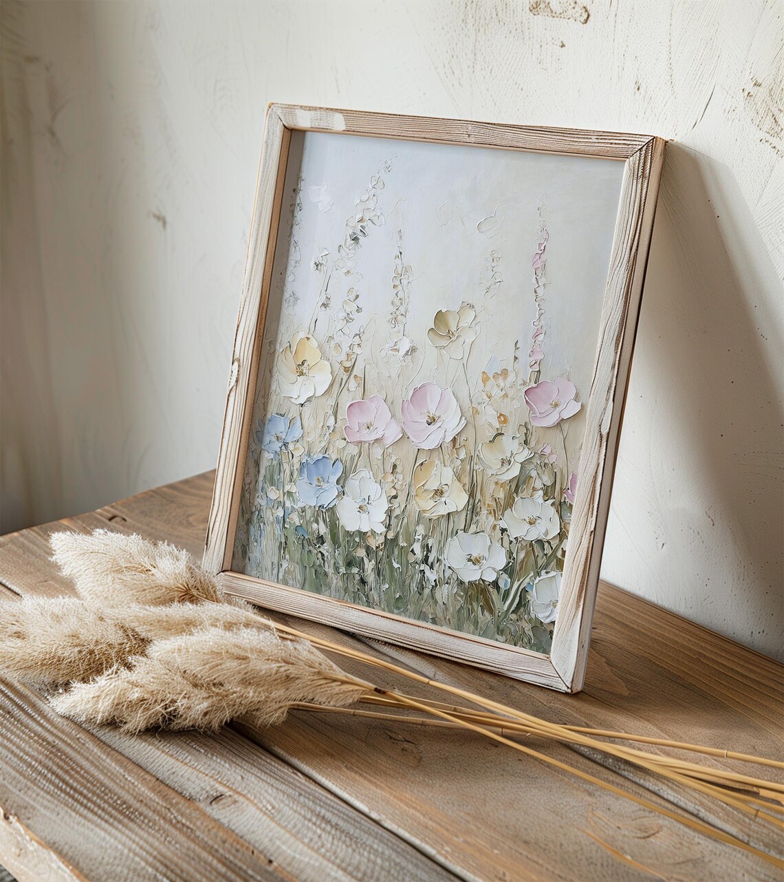 Wildflowers Botanical Oil Print, Neutral Pink Beige