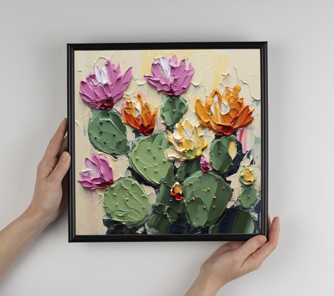 Cactus Flowers Oil Painting Art Print, Botanical Decor - Image 4