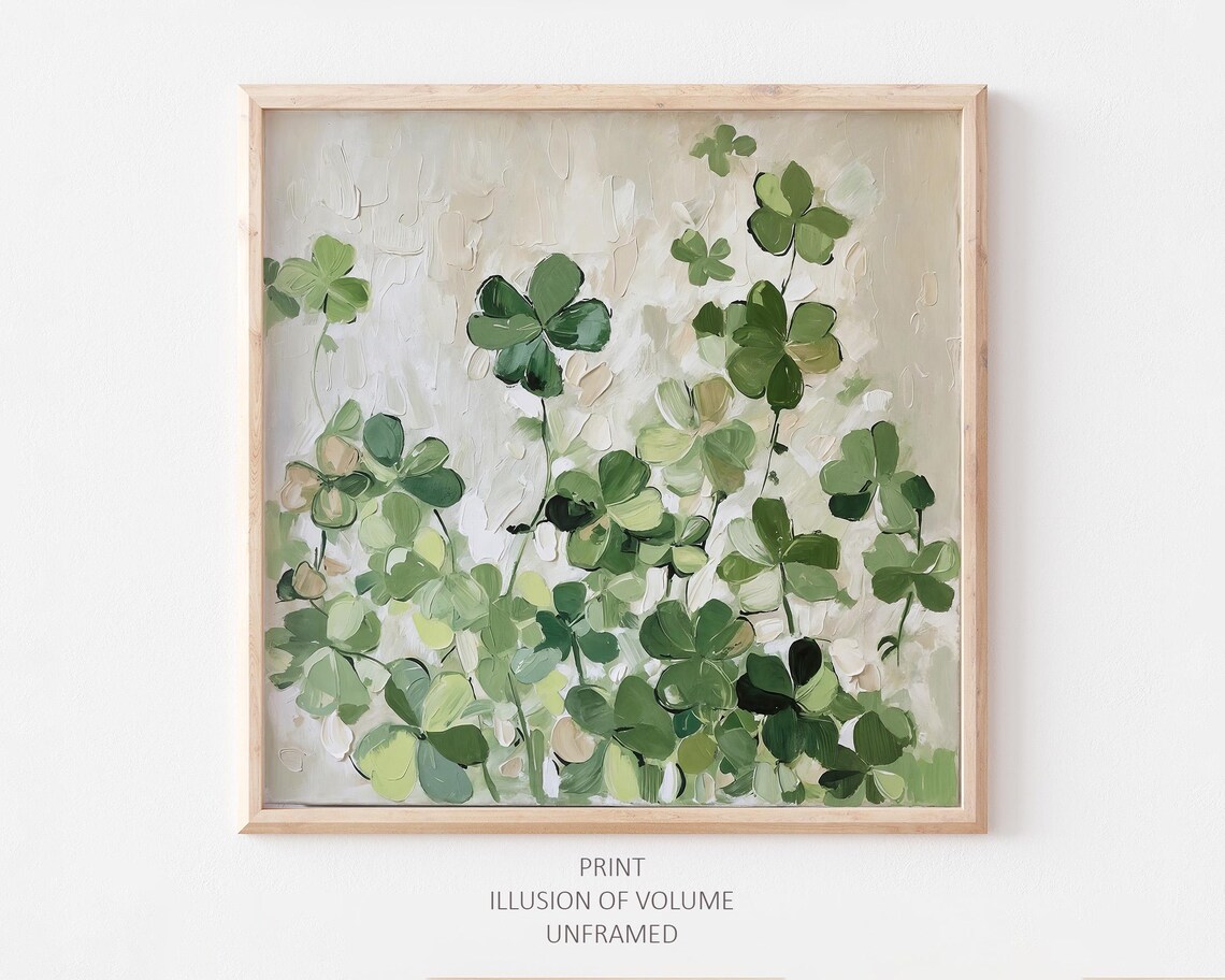 Clover Oil Painting, Shamrocks Greenery Art Print