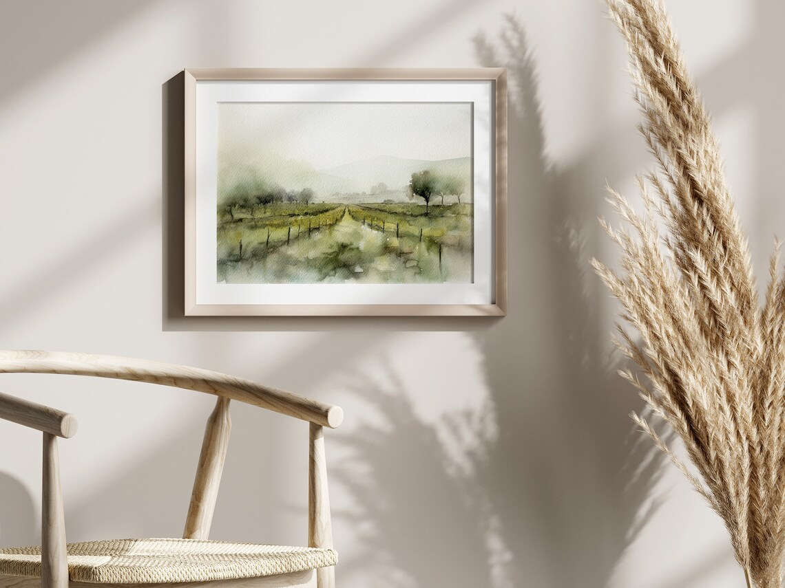 Vineyard Watercolor Art Print, Napa Valley Landscape - Image 2