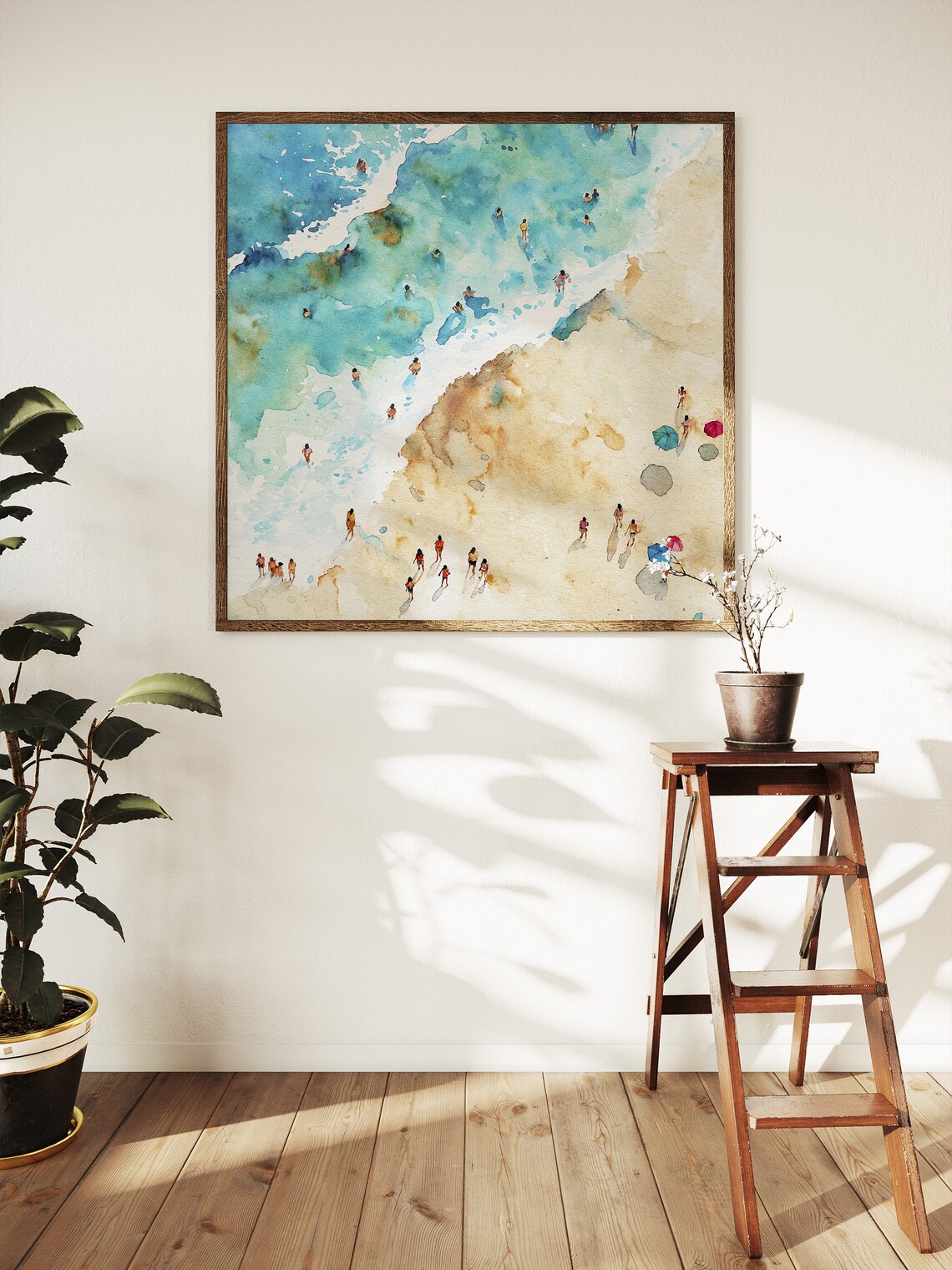 Swimming People Watercolor Print, Ocean Beach Poster - Image 5