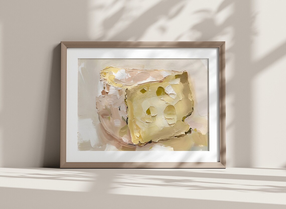 Swiss Cheese Oil Painting Art Print, Kitchen Wall Art - Image 2
