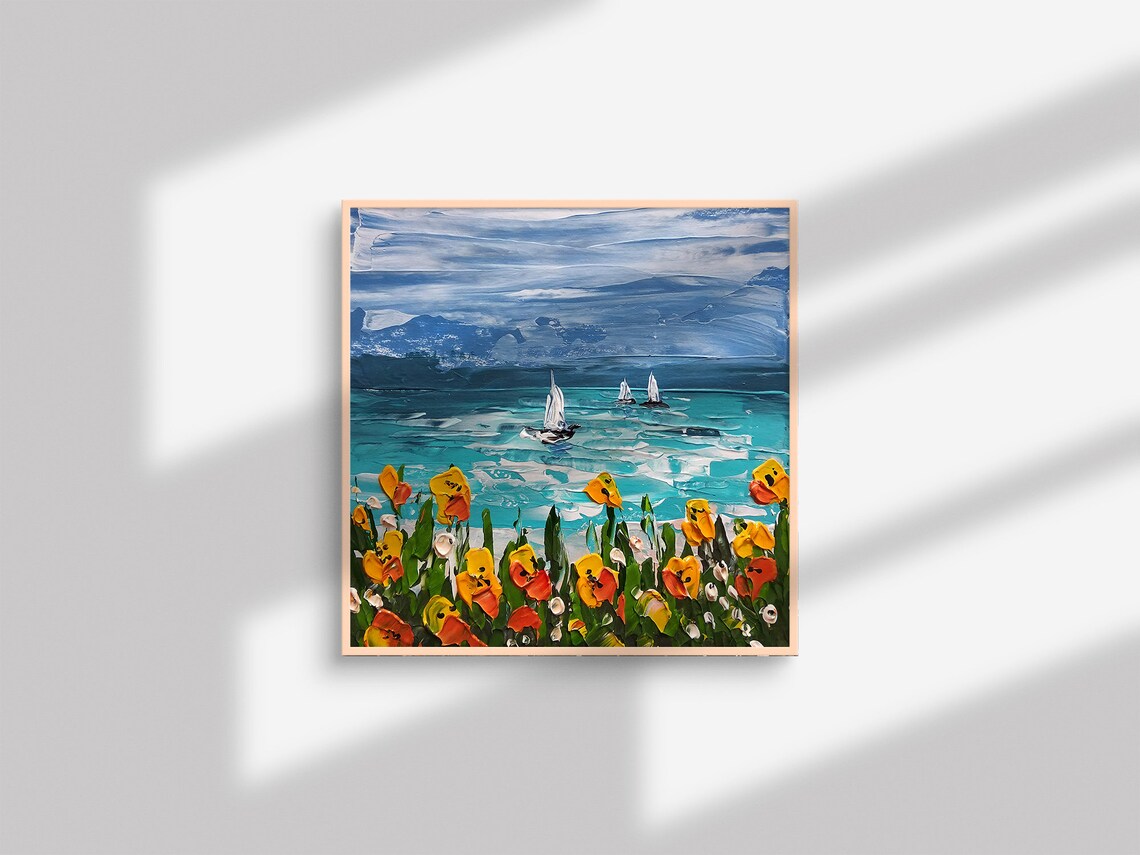California Poppy Seascape Art Print, California Coast - Image 2