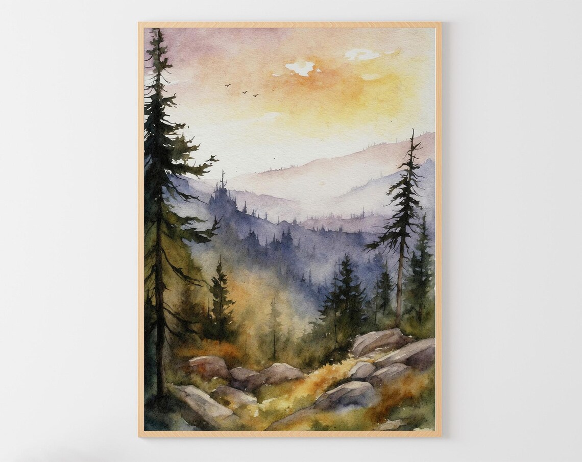 Great Smoky Mountains Watercolor Landscape Art Print
