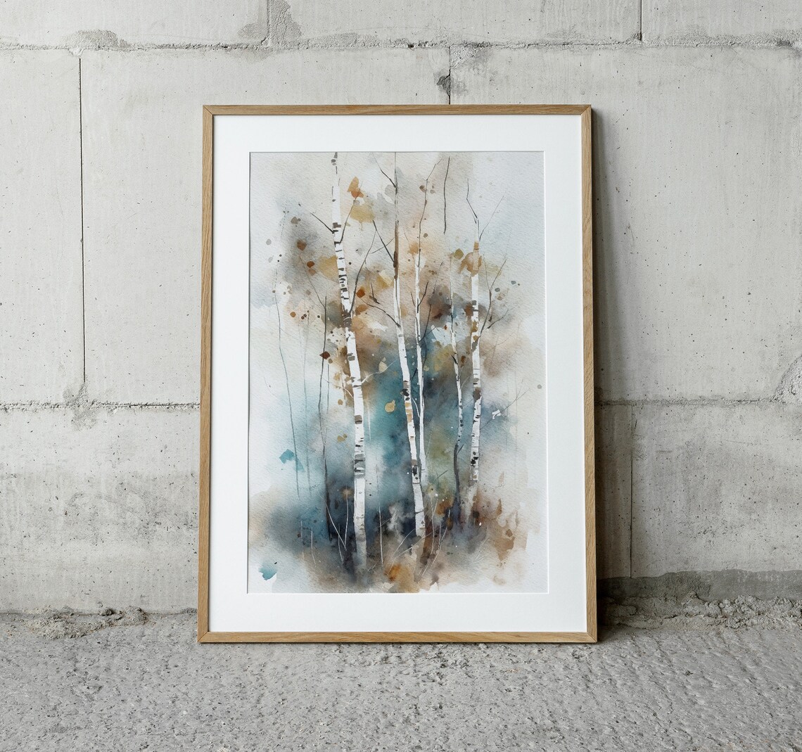 Birch Trees Watercolor, Autumn Landscape Art Print - Image 5