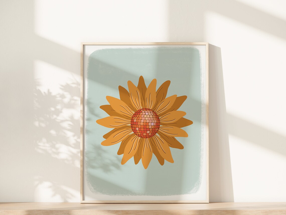 Disco Ball Sunflower Art Print, Y2K Flower Market