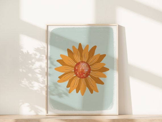 Disco Ball Sunflower Art Print, Y2K Flower Market