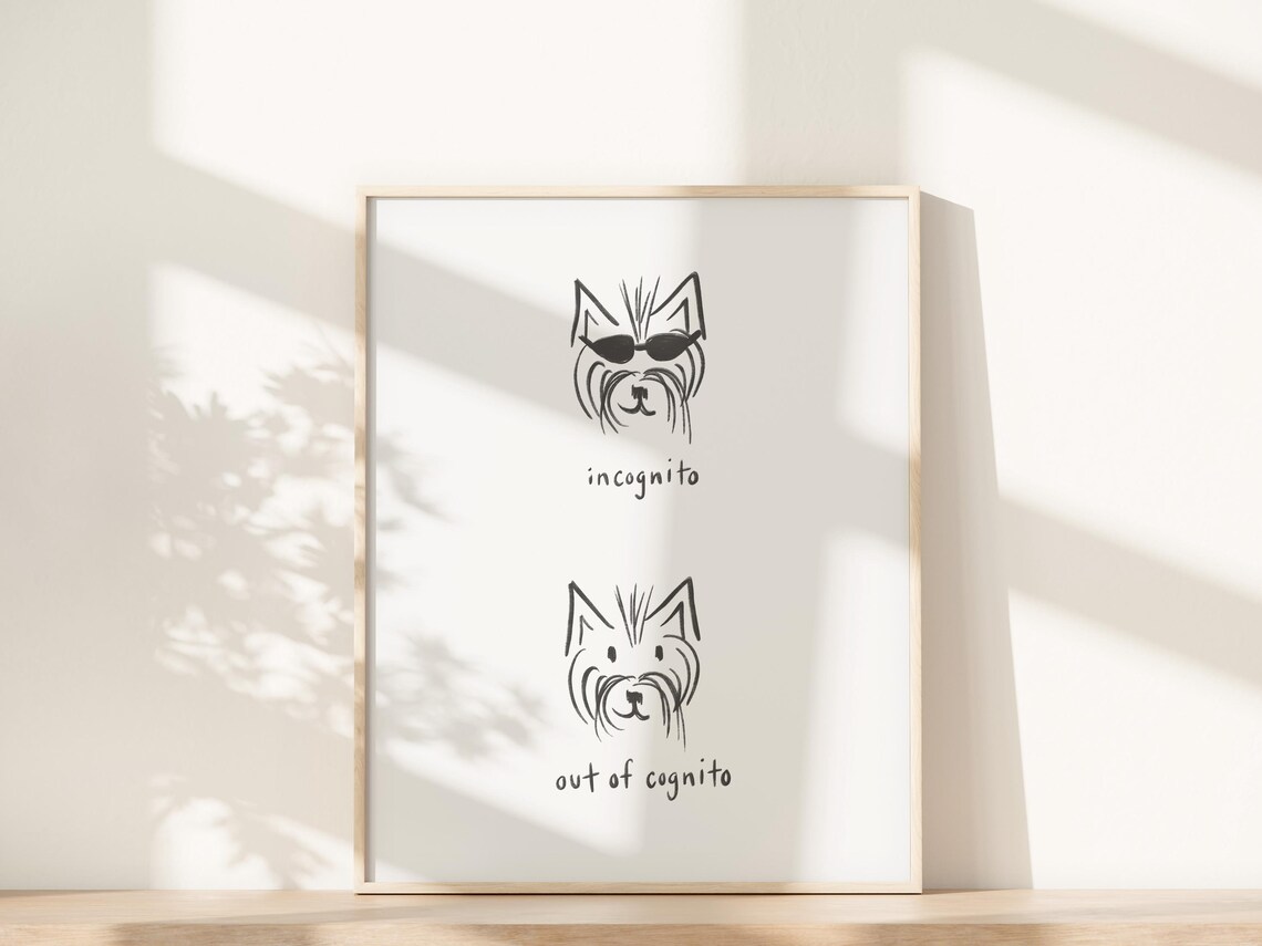 Funny Dog In Sunglasses Art Print, Quirky Minimalist