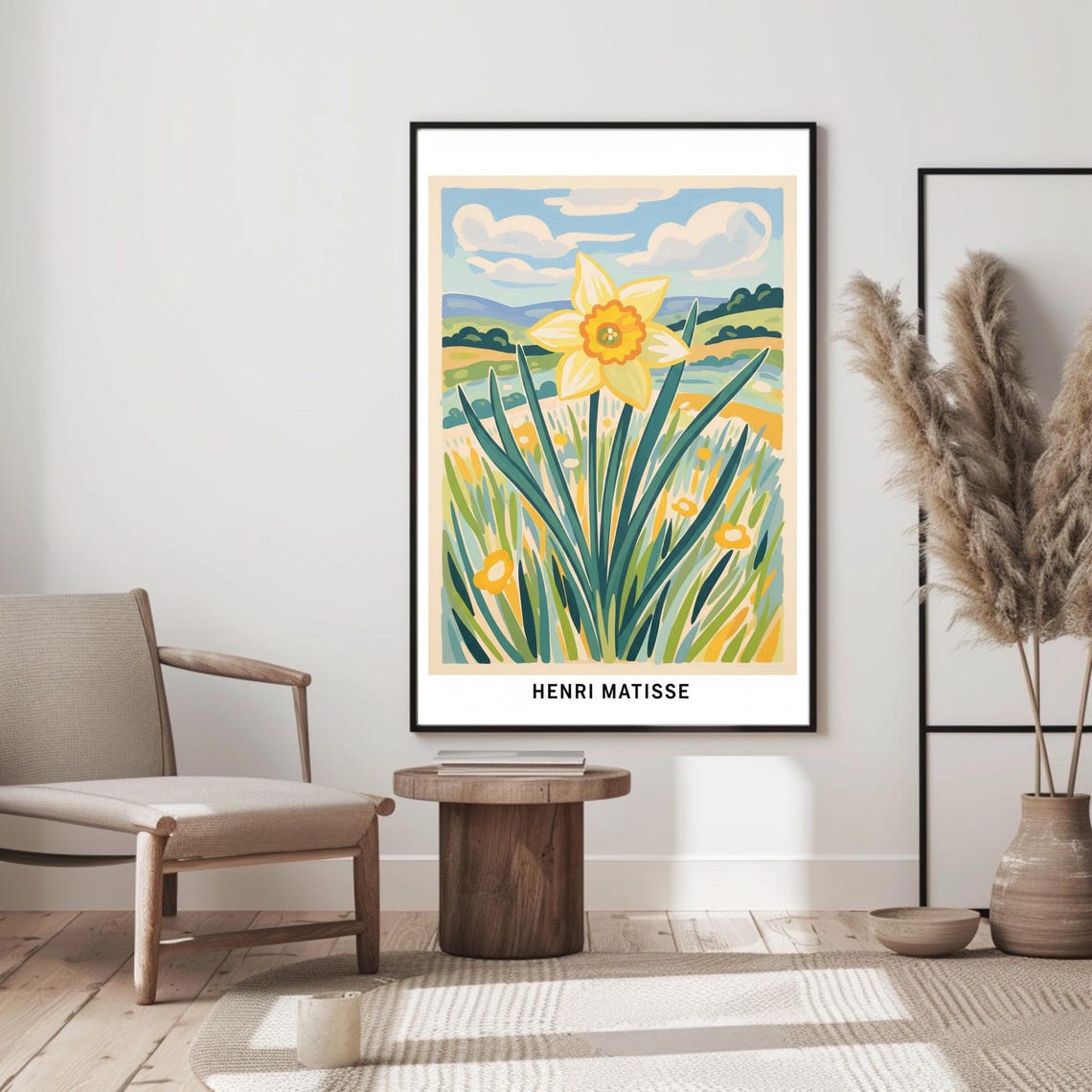 Henri Matisse Style Daffodil Poster in Bright Graphic Modern Folk Art