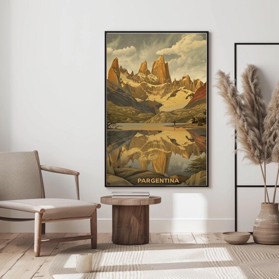 Fitz Roy Mountain Range Vintage Argentina Andes Travel Poster