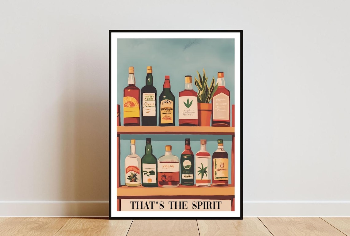Thats The Spirit Retro Liquor Bottle Shelf Vintage Bar Art Poster