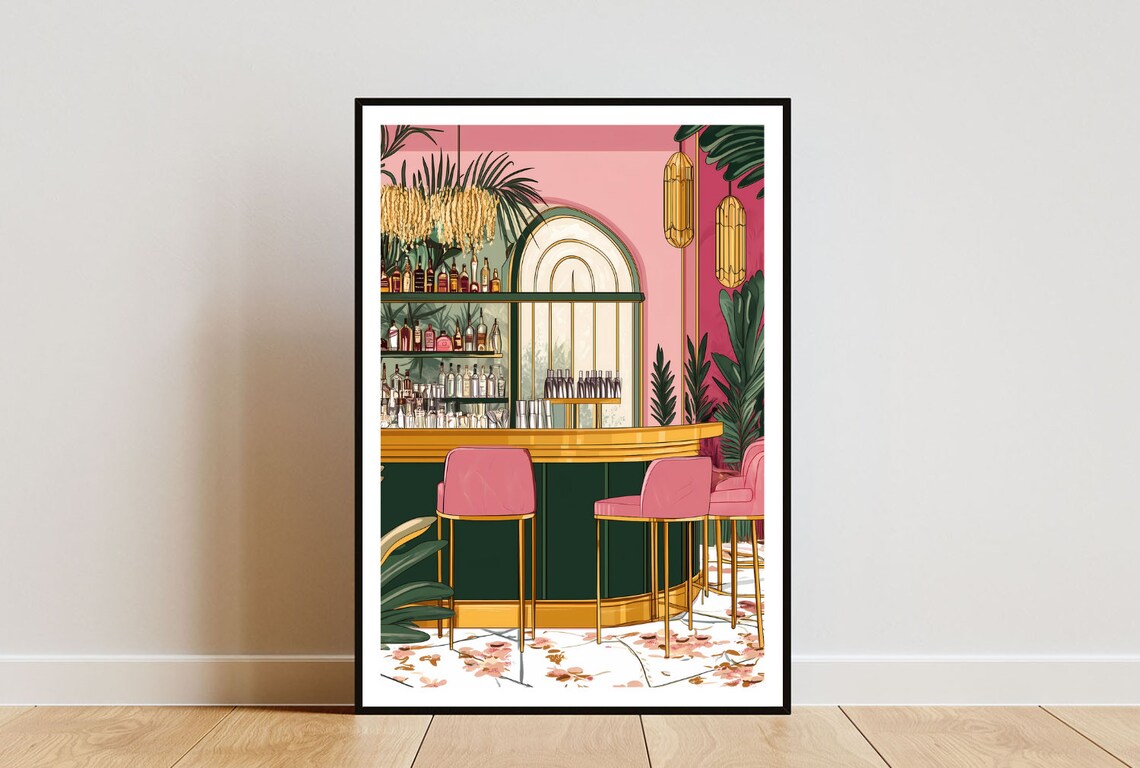 Retro Cocktail Bar Poster, Boho Kitchen Decor