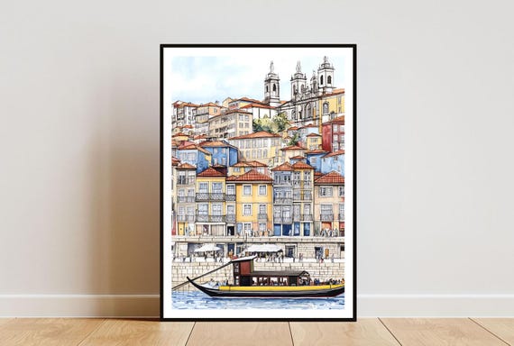 Porto Watercolor Travel Poster, Portugal Art Print