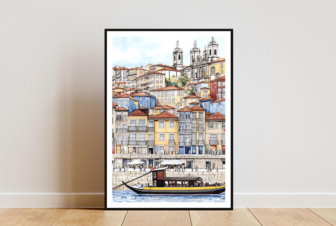 Porto Watercolor Travel Poster, Portugal Art Print