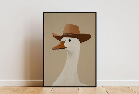 Silly Goose In Cowboy Hat Poster Funny Goose Poster Cowboy Poster Cowboy Hat Print Goose Wall Art Funny Animal Wall Art Cowboy Print
