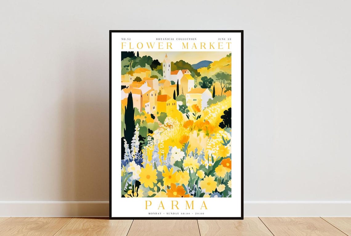 Parma Flower Market Poster Parma Poster Flower Market Print Flower Wall Art Botanical Poster Floral Wall Art Yellow Flower Poster