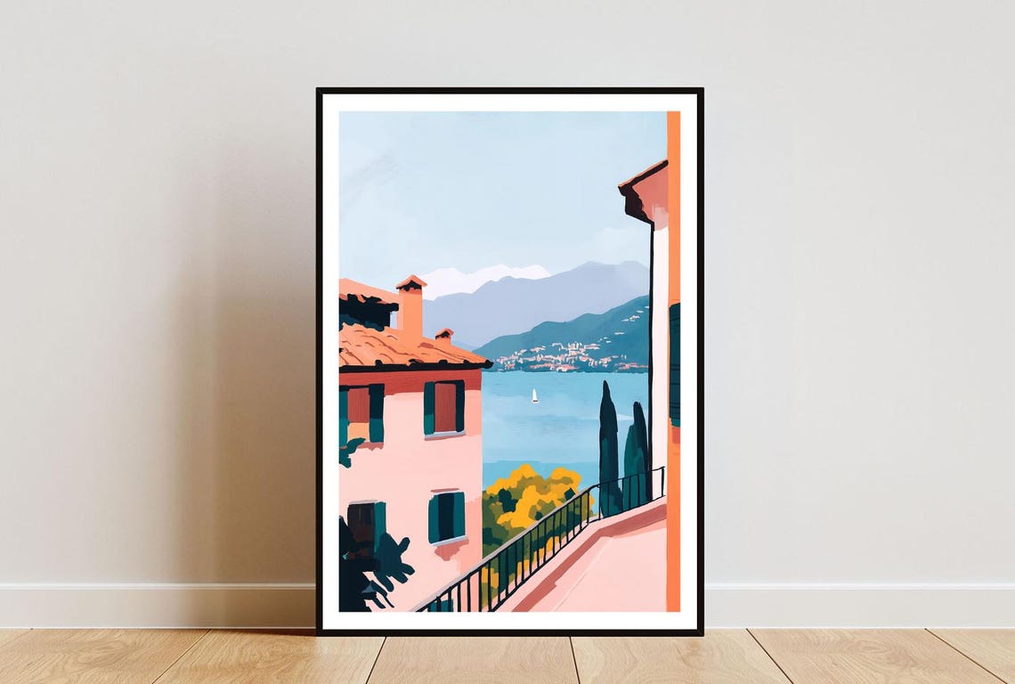Lake Como Poster Lake Como Print Italy Wall Art Travel Print Italy Print Como Italy European Print Lake Como Oil Painting Pastel Art