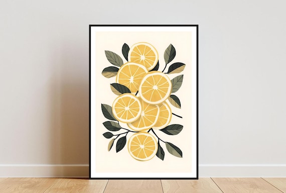 Lemon Kitchen Fruit Art Print, Yellow Poster