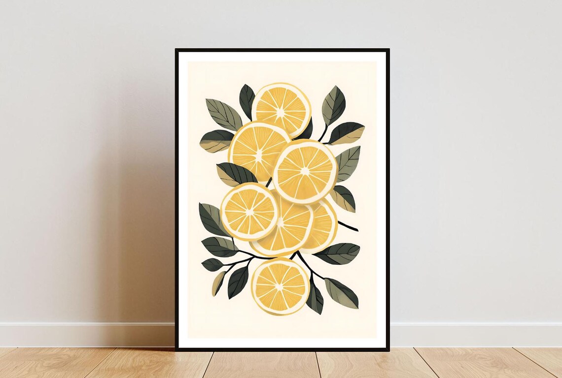 Lemon Kitchen Fruit Art Print, Yellow Poster