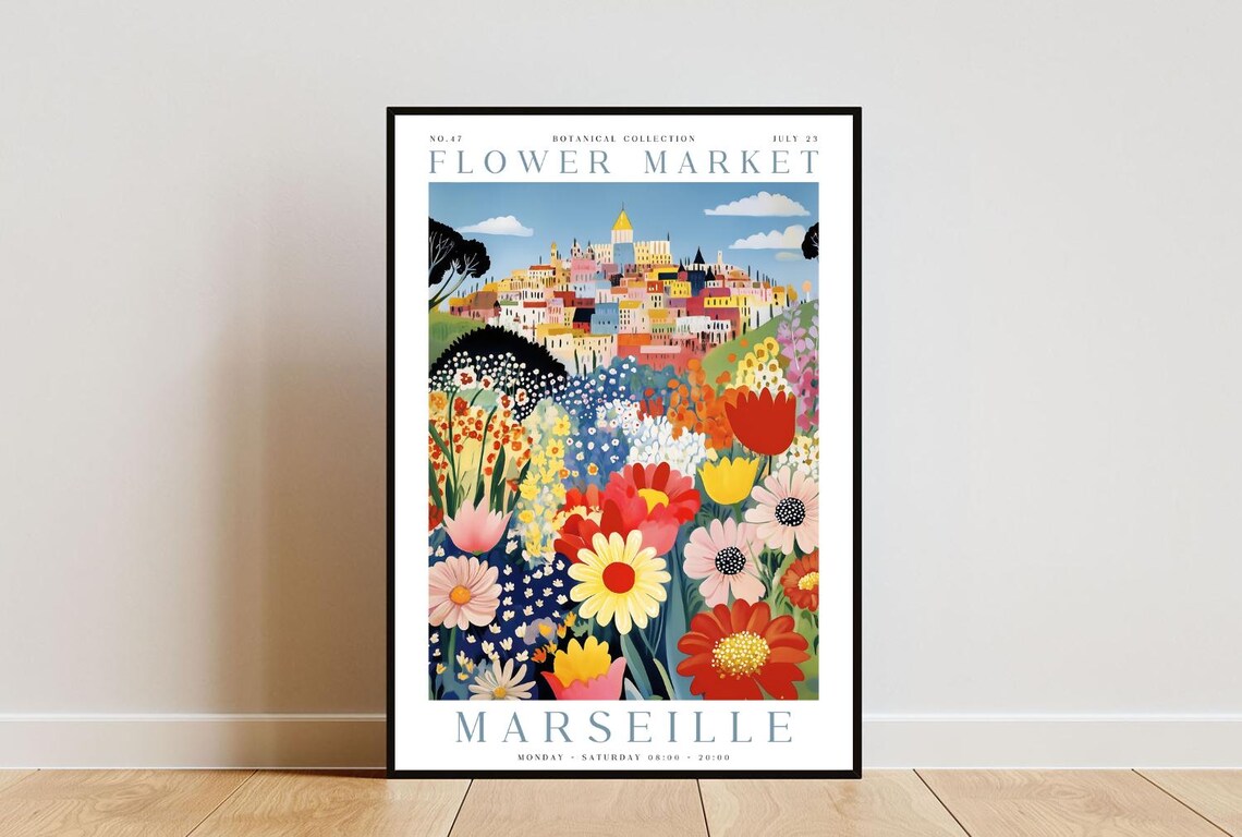 Marseille Flower Market Hilltop Town Red Blooms Garden Poster