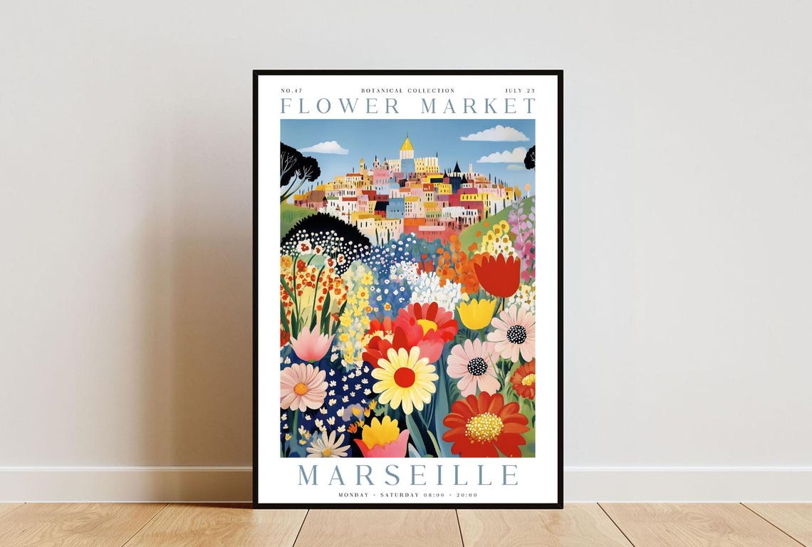 Marseille Flower Market Poster Marseille Poster Flower Market Print Flower Wall Art Botanical Poster Floral Wall Art Red Flower Poster