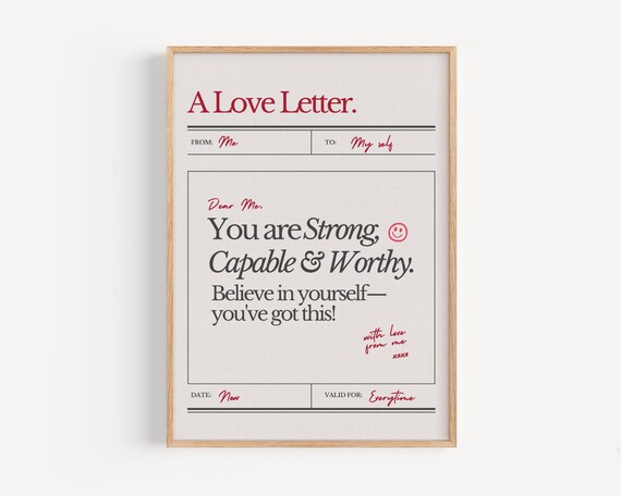 Love Letter to Yourself Strong Capable Worthy Affirmation Poster