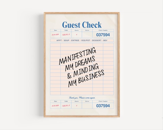 Manifesting My Dreams Minding Business Print Guest Check Wall Art Hustle Decor