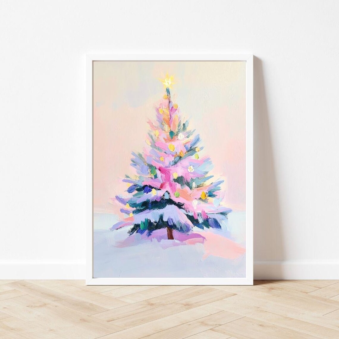 Pastel Christmas Tree Abstract Art Print, Pink Holiday - Image 3