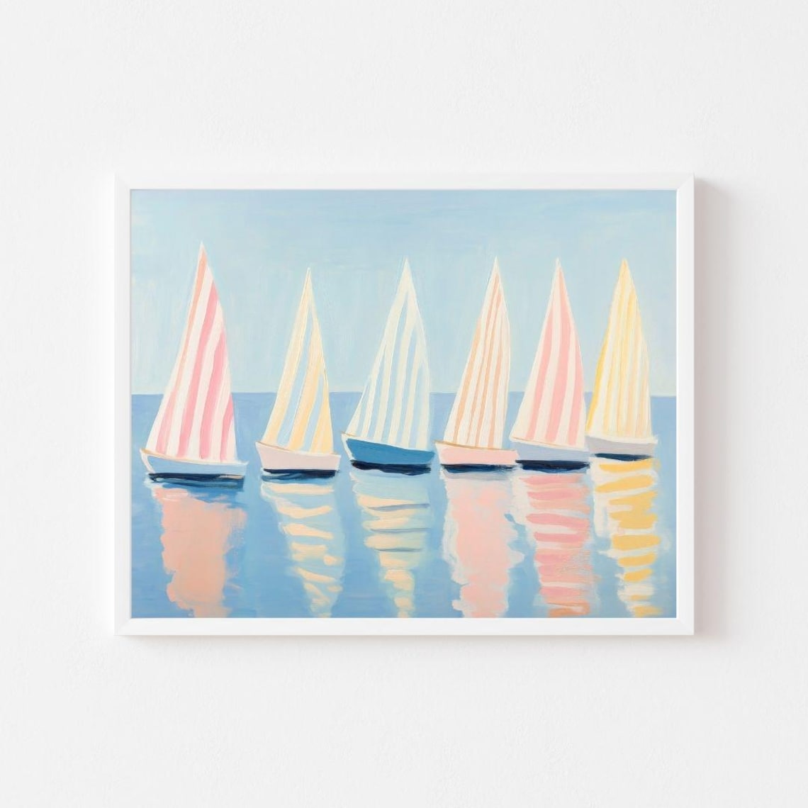 Pastel Striped Sailboats Coastal Summer Art Print