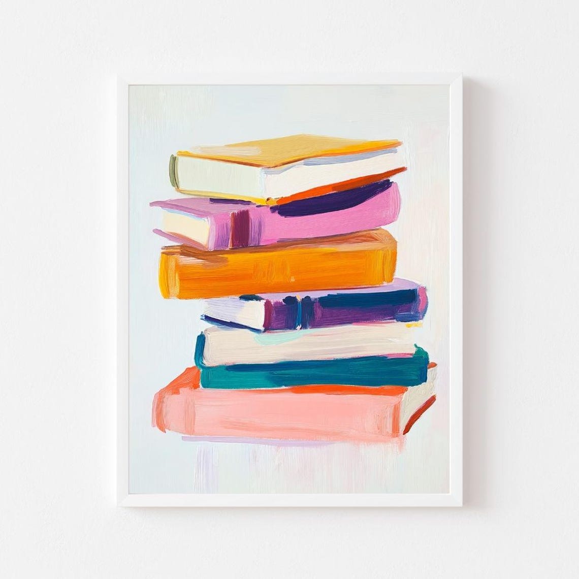 Colorful Book Stack Painting Rainbow Hardcover Still Life Poster