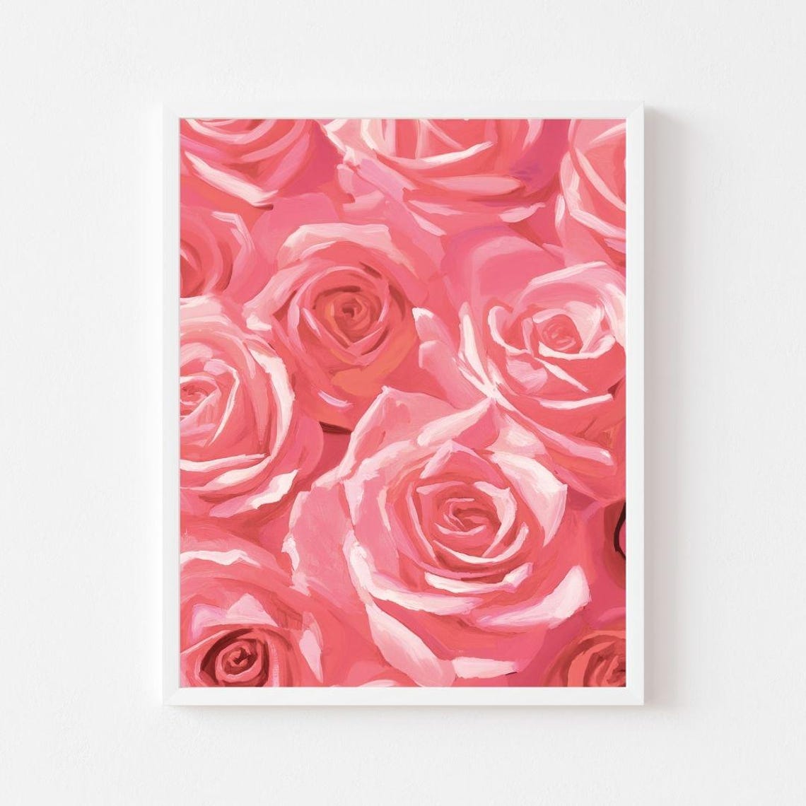 Pink Roses Close-Up Pastel Floral Painting Wall Decor Poster