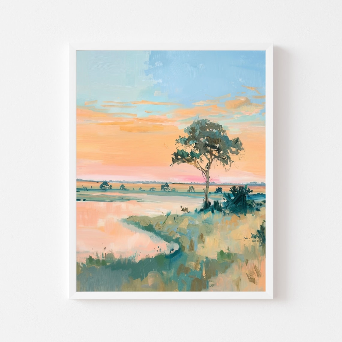 Colorful African Savanna Landscape Painting Pastel Grassland Wall Art Print Vibrant Field Country Scenery