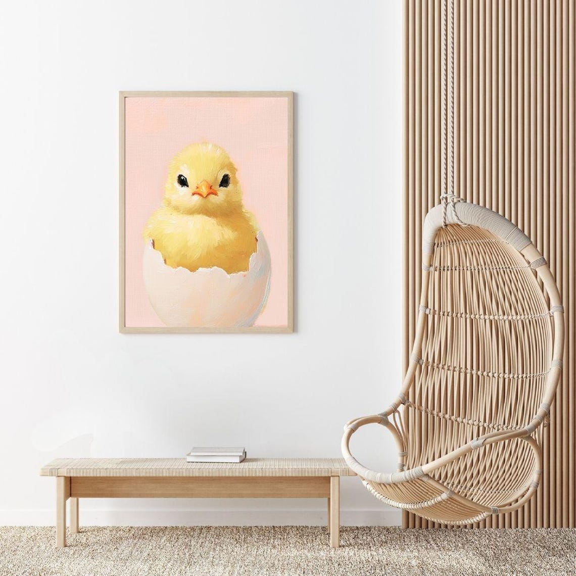 Fluffy Yellow Chick Hatching from Eggshell Spring Animal Poster - Image 2