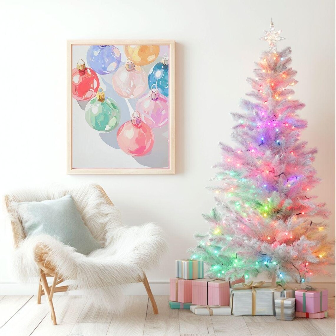 Bright Rainbow Pastel Christmas Ornaments Glass Holiday Poster - Image 2