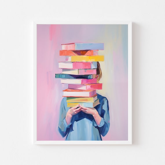 Girl Holding Books Watercolor Portrait, Kids Room Art Print