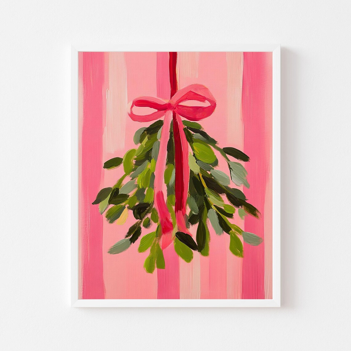 Mistletoe With Red Bow, Retro Christmas Art Print
