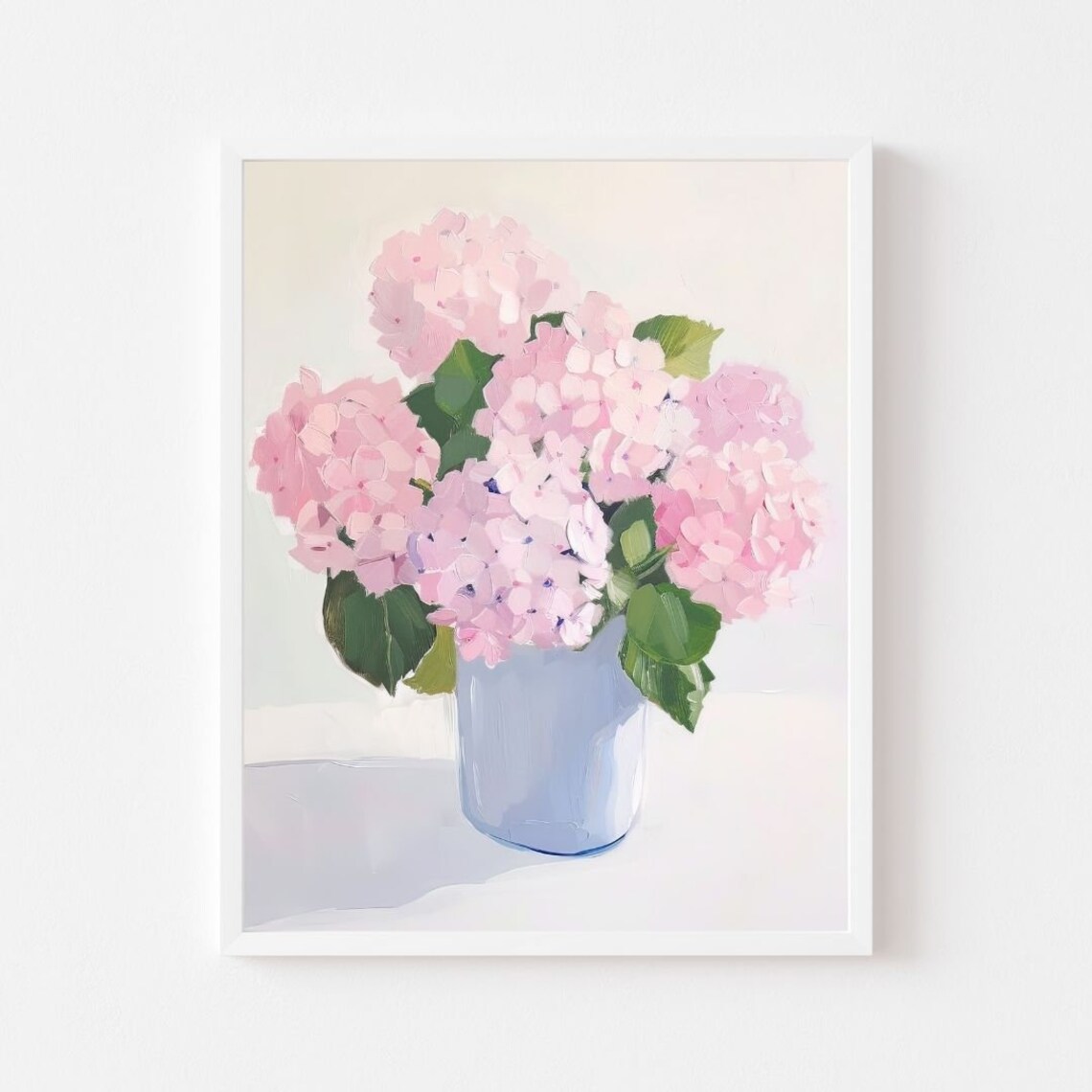 Pink Hydrangeas in Blue Vase, Vintage Floral Art Print