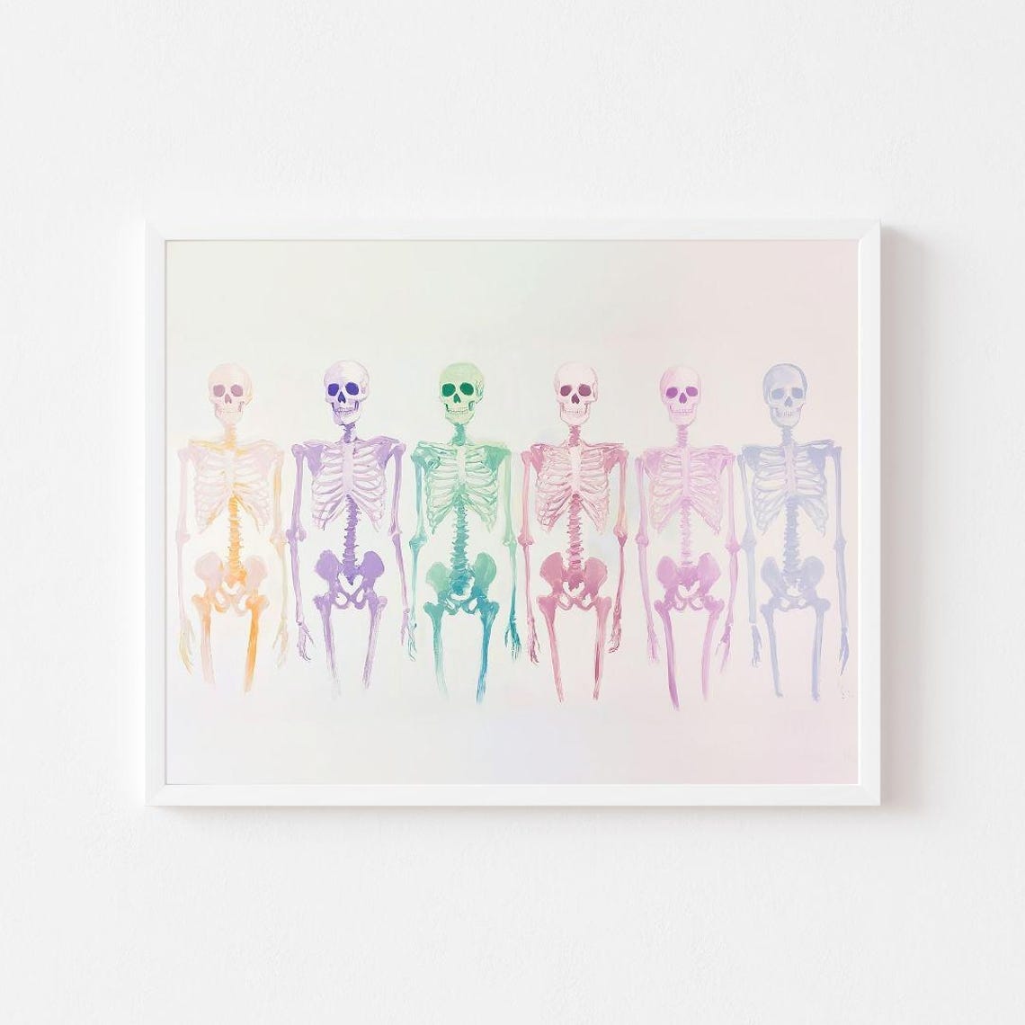 Pastel Watercolor Rainbow Skeletons Cute Halloween Decor Poster