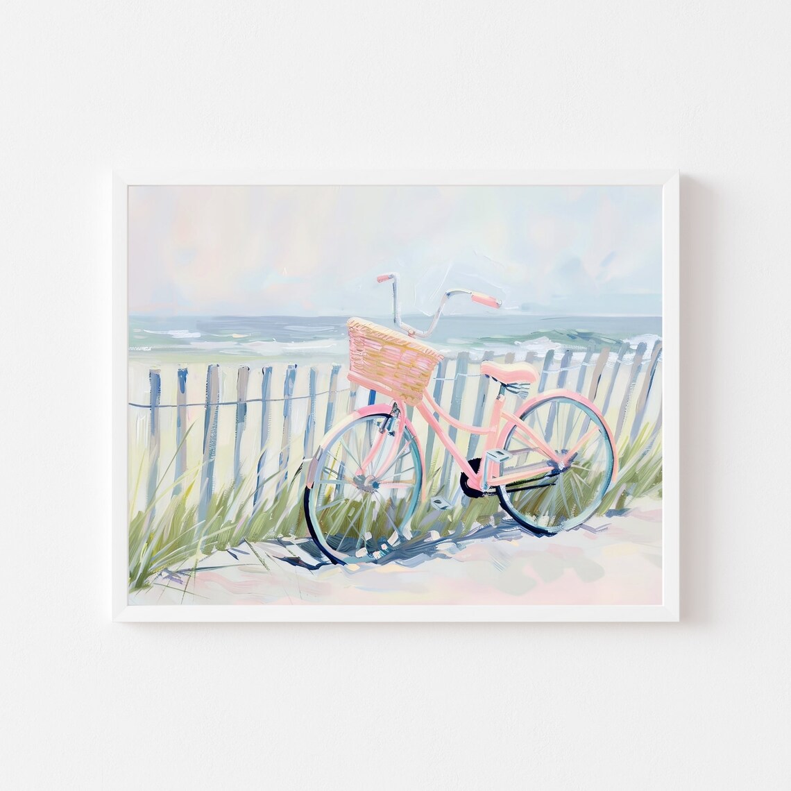 Pink Beach Cruiser, Coastal Bicycle Summer Art Print