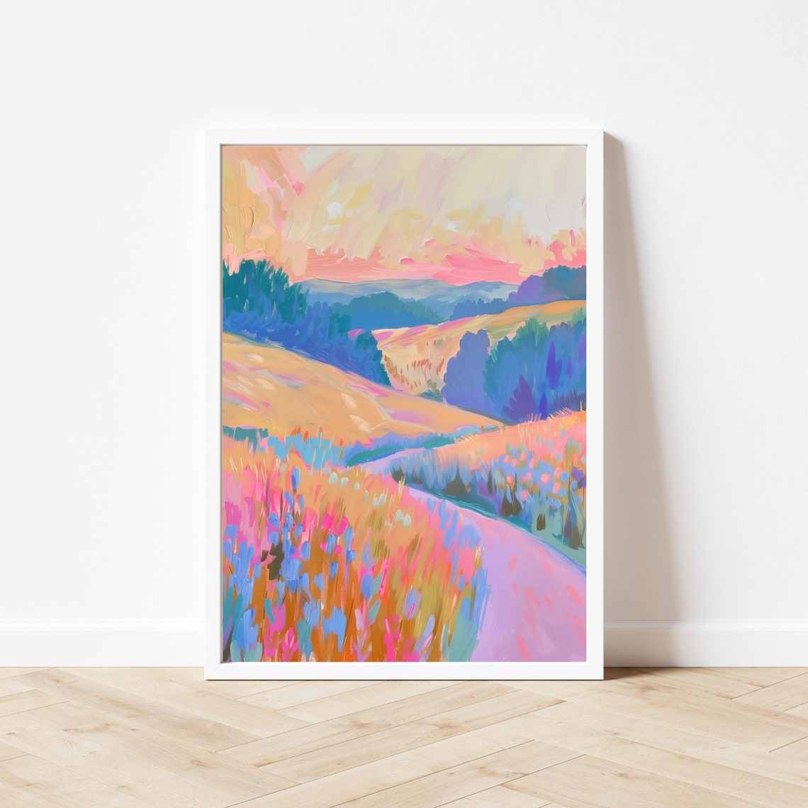 Colorful Abstract Wildflower Field At Sunset Landscape Poster - Image 3