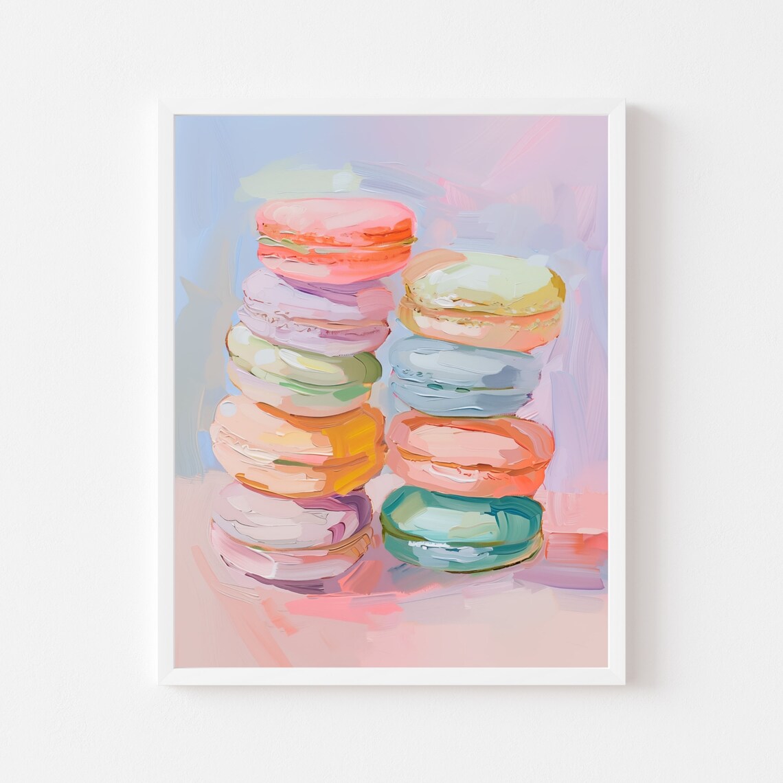 Pastel Macaron Kitchen Art Print, Girly Dessert Decor