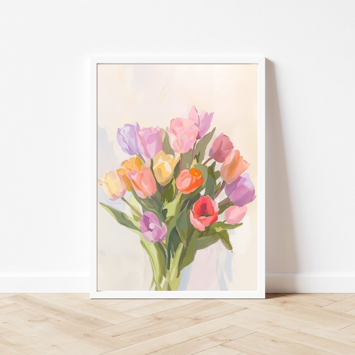 Pastel Tulip Bouquet In Pink Purple And Orange Spring Poster - Image 3