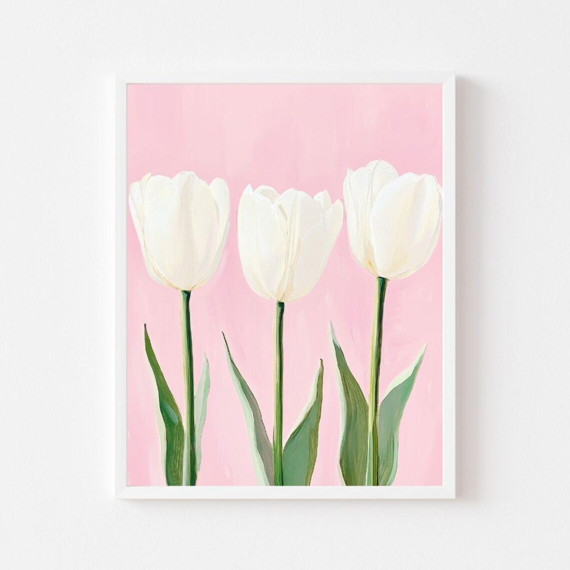 White Tulips Painting, Spring Floral Nursery Art Print