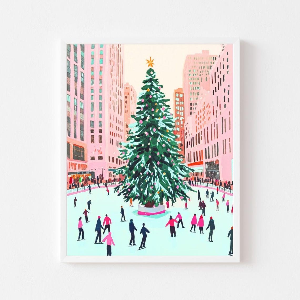 Iconic NYC Christmas Tree Ice Skating Rink Winter Holiday Poster